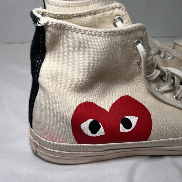 Converse x Comme Des Garcons Shoes Mens Size 12 Ivory High Top Chuck *AS IS READ - Picture 2 of 14